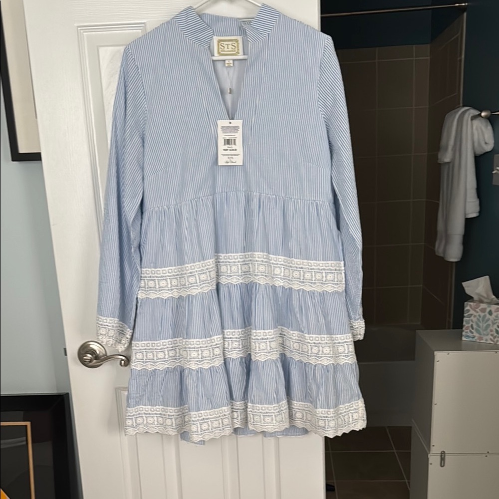 Blue and White Striped Charlotte Dress; Sail to Sable; NWT; size small